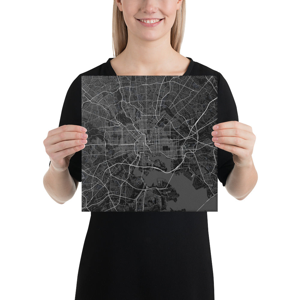 Baltimore Black Canvas Map