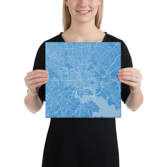 Baltimore Blue and White Canvas Map