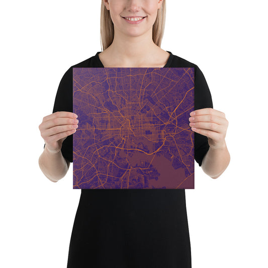 Baltimore Purple and Orange Canvas Map