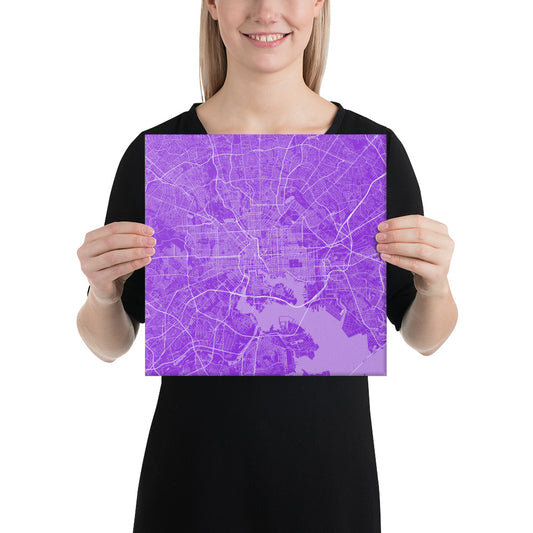 Baltimore Purple and White Canvas Map