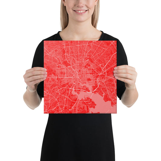 Baltimore Red and White Canvas Map
