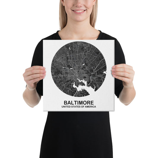 Baltimore Circular Black Canvas Map