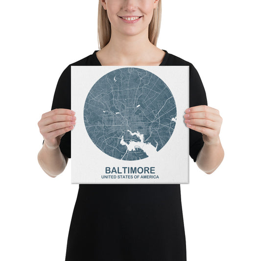 Baltimore Circular Blue Canvas Map