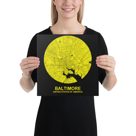 Baltimore Circular Yellow Canvas Map