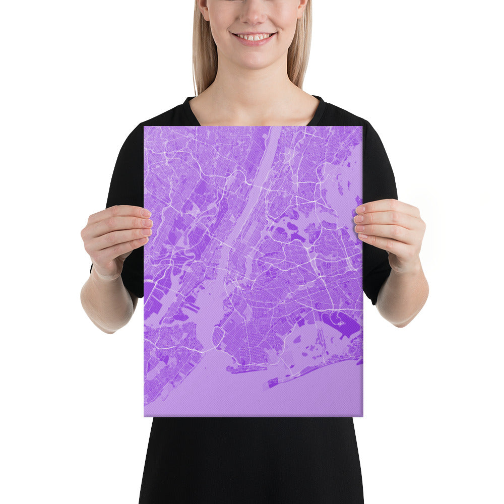 New York Purple and White Canvas Map