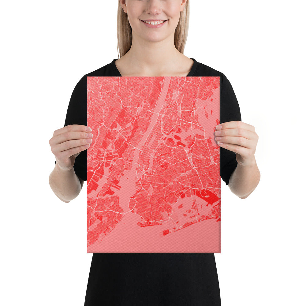 New York Red and White Canvas Map