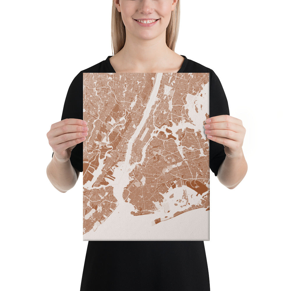 New York Brown and White Canvas Map