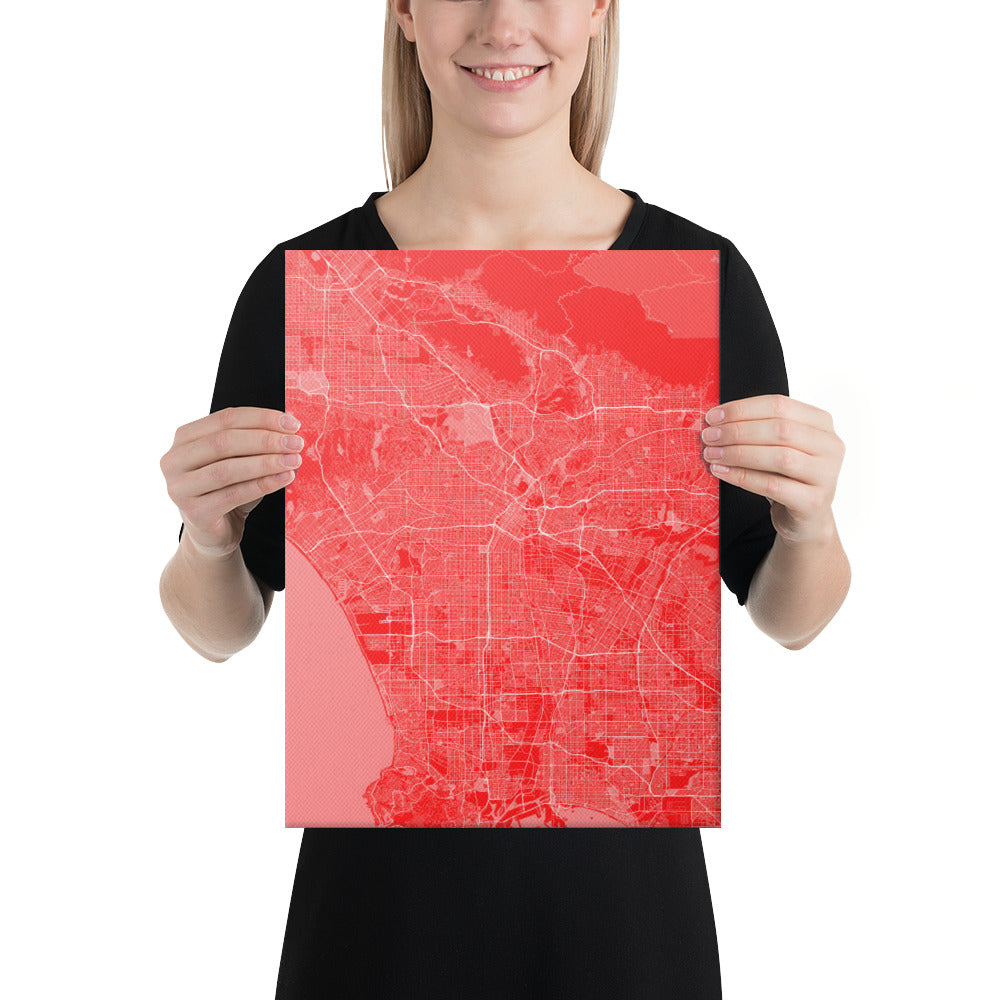 Los Angeles Red and White Canvas Map