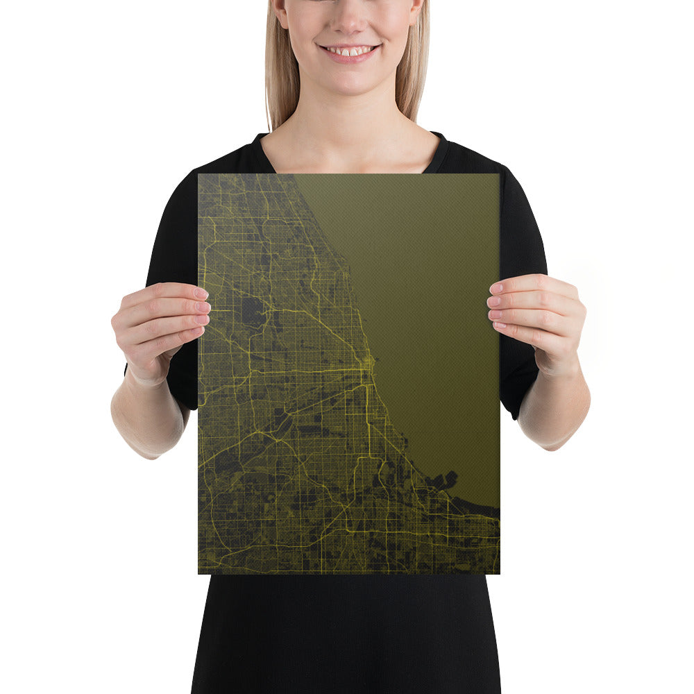 Chicago Black and Yellow Canvas Map