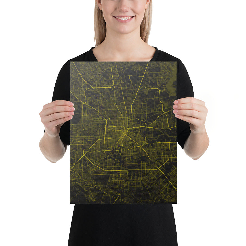 Houston Black and Yellow Canvas Map