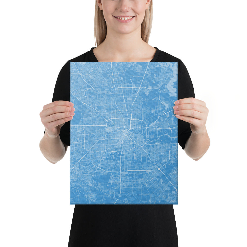 Houston Blue and White Canvas Map