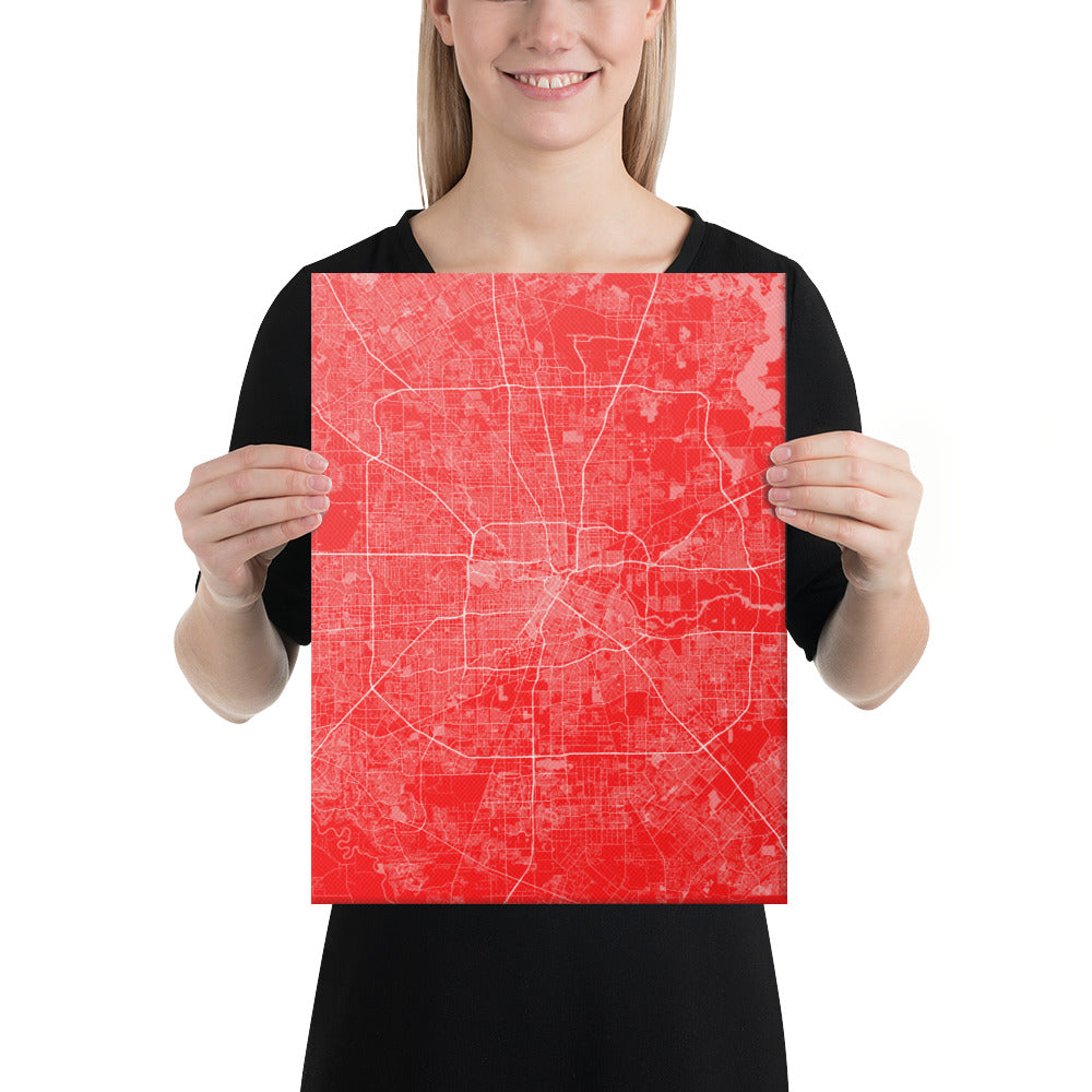 Houston Red and White Canvas Map
