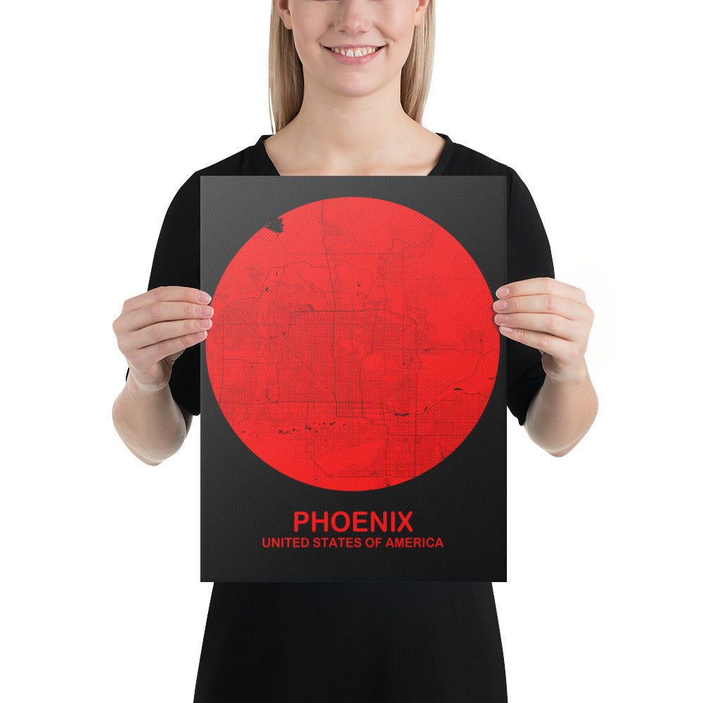 Phoenix Circular Red Canvas Map