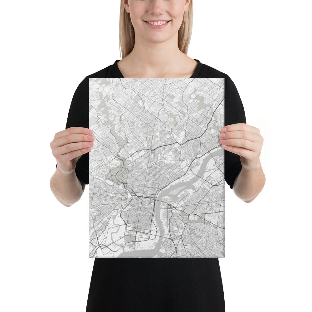 Philadelphia White Canvas Map