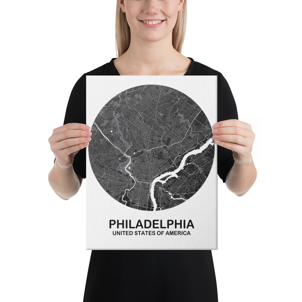 Philadelphia Circular Black Canvas Map