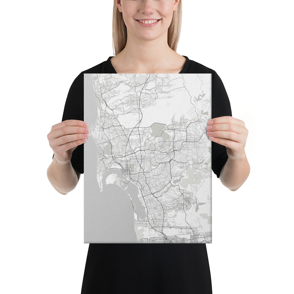 San Diego White Canvas Map