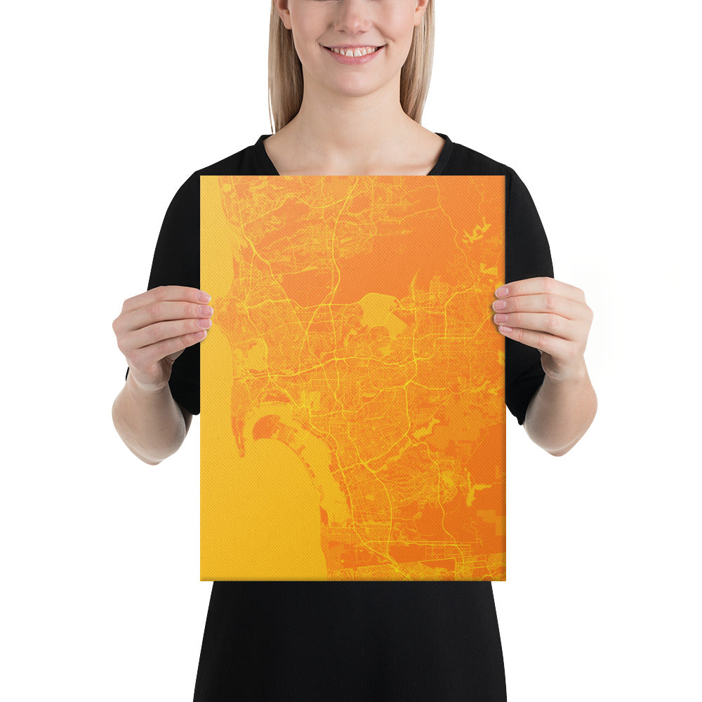 San Diego Orange and Yellow Canvas Map