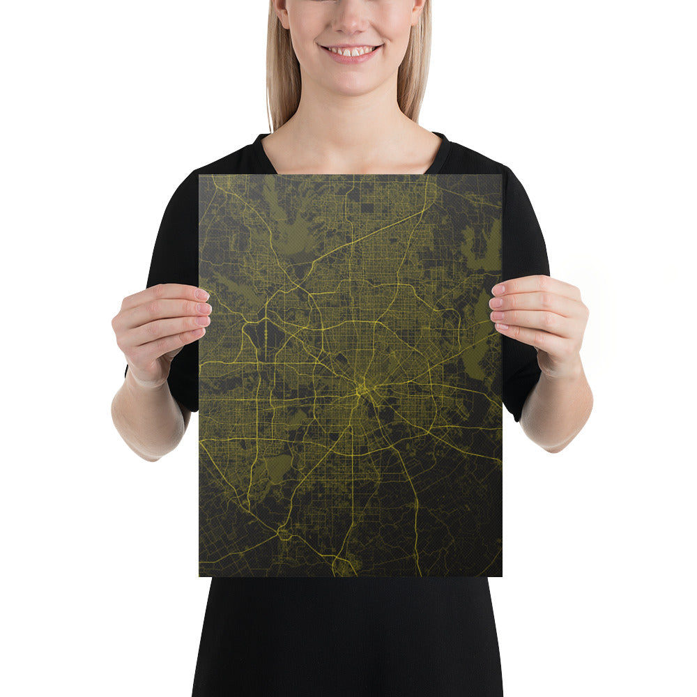 Dallas Black and Yellow Canvas Map