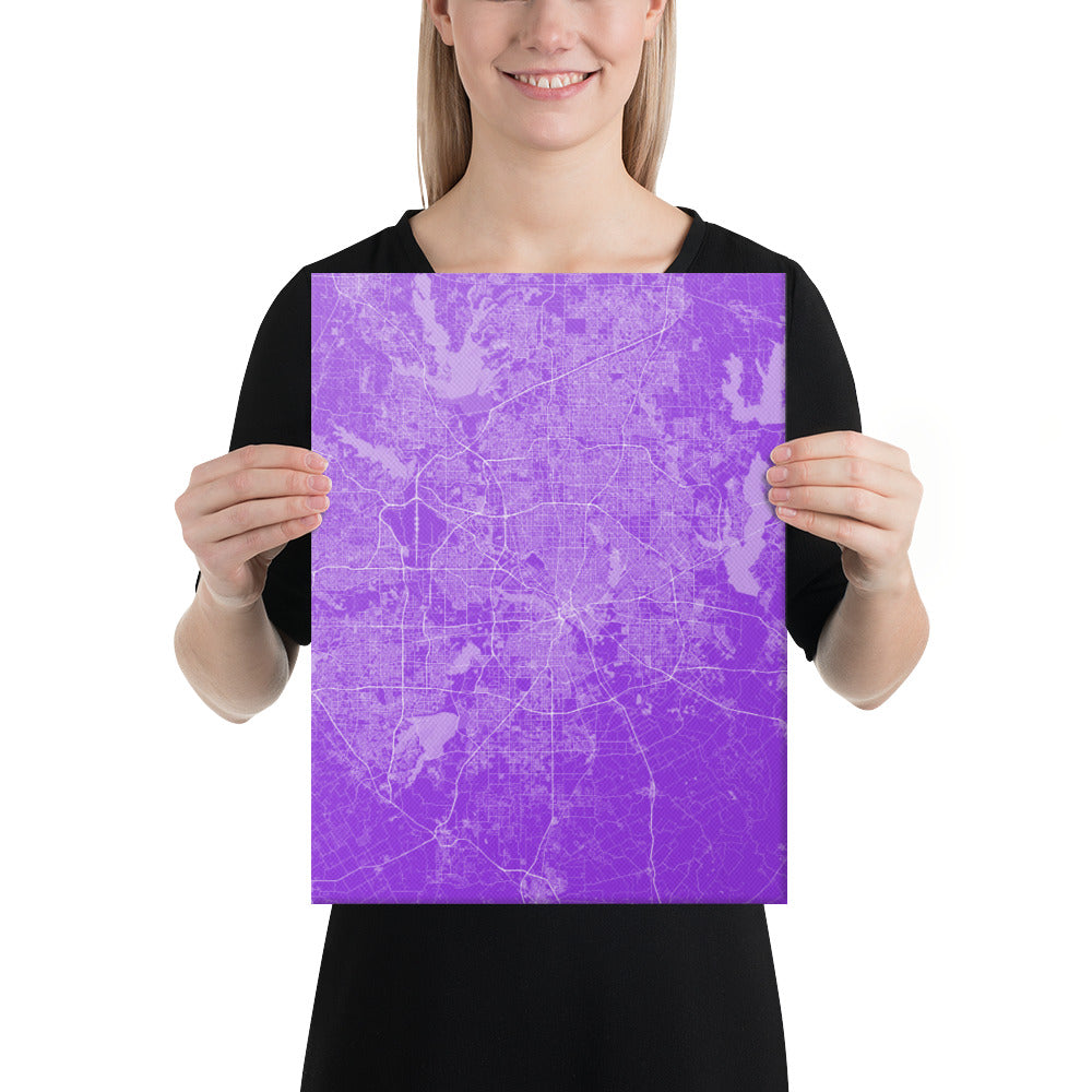 Dallas Purple and White Canvas Map