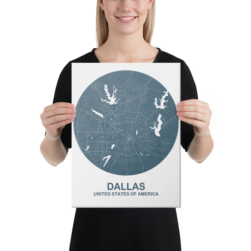 Dallas Circular Blue Canvas Map
