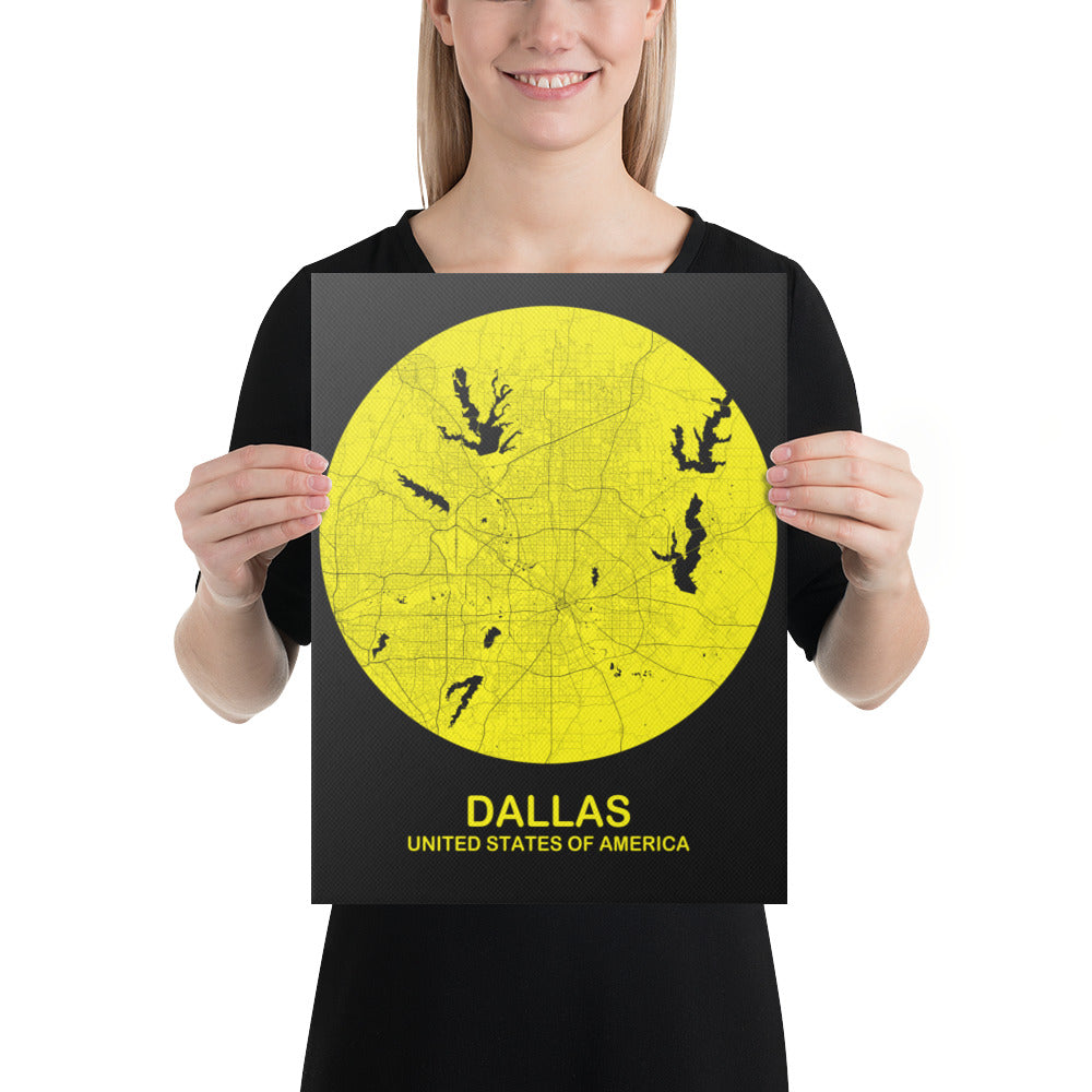 Dallas Circular Yellow Canvas Map