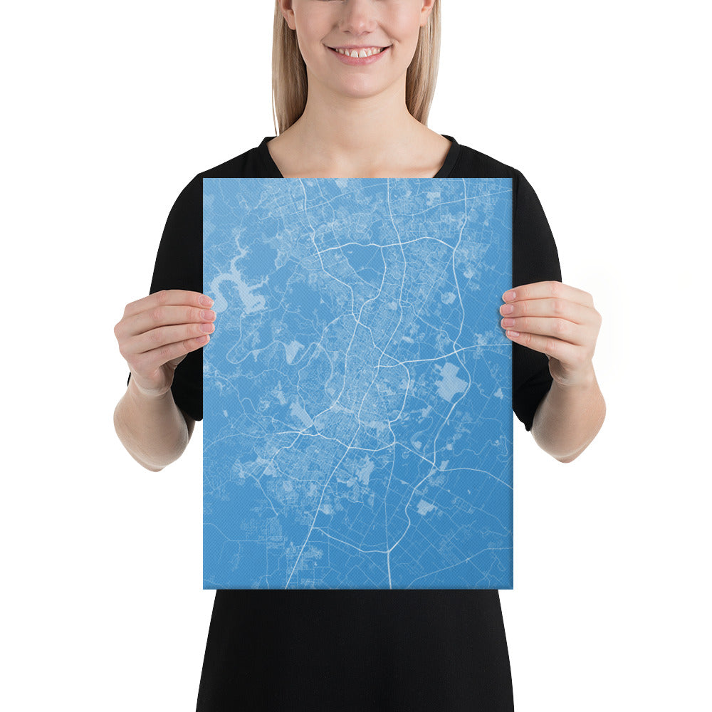 Austin Blue and White Canvas Map