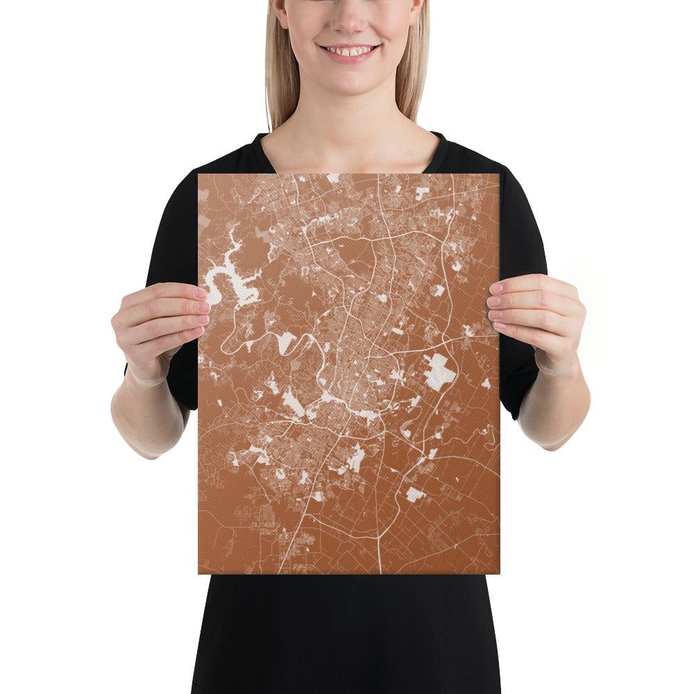 Austin Brown and White Canvas Map