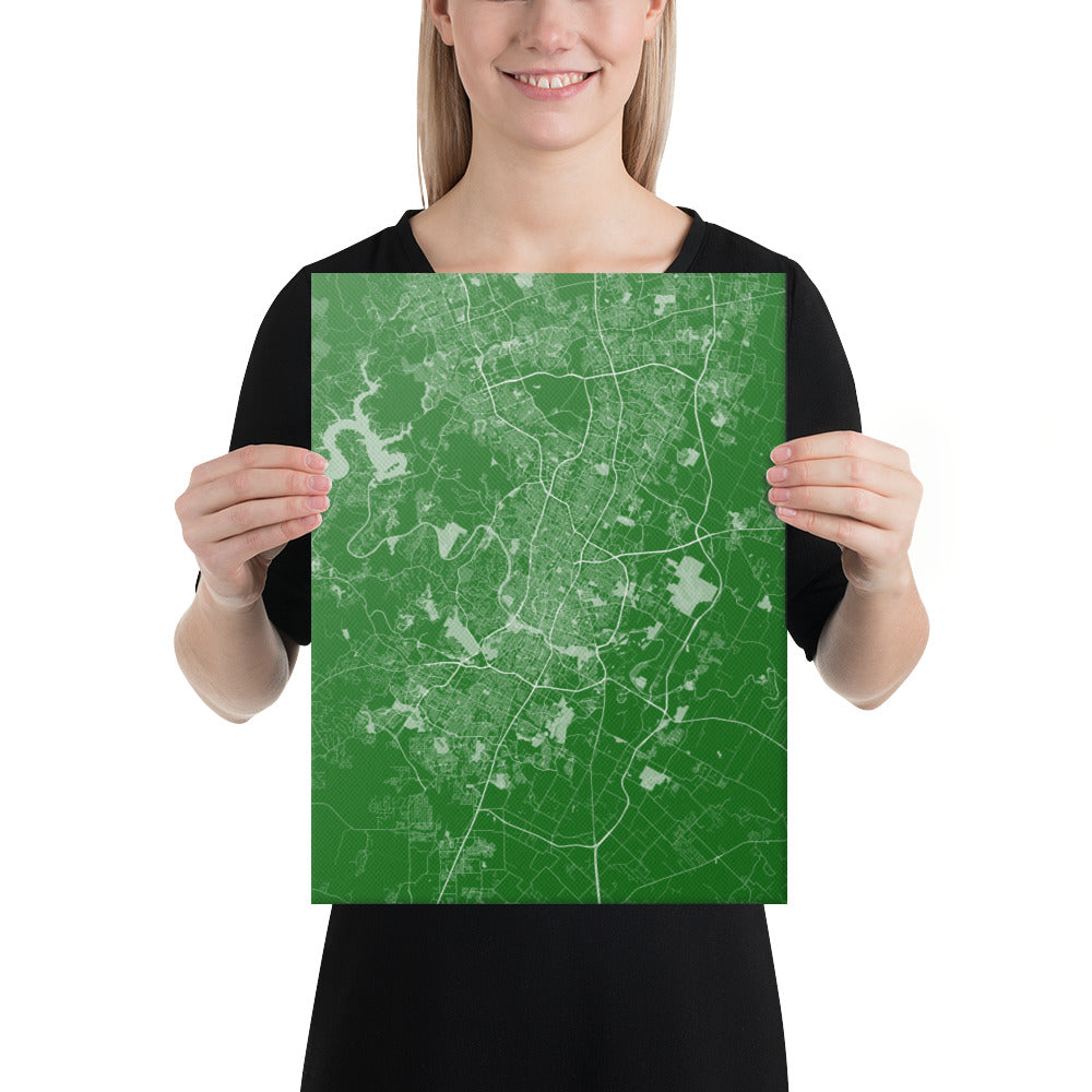 Austin Green and White Canvas Map