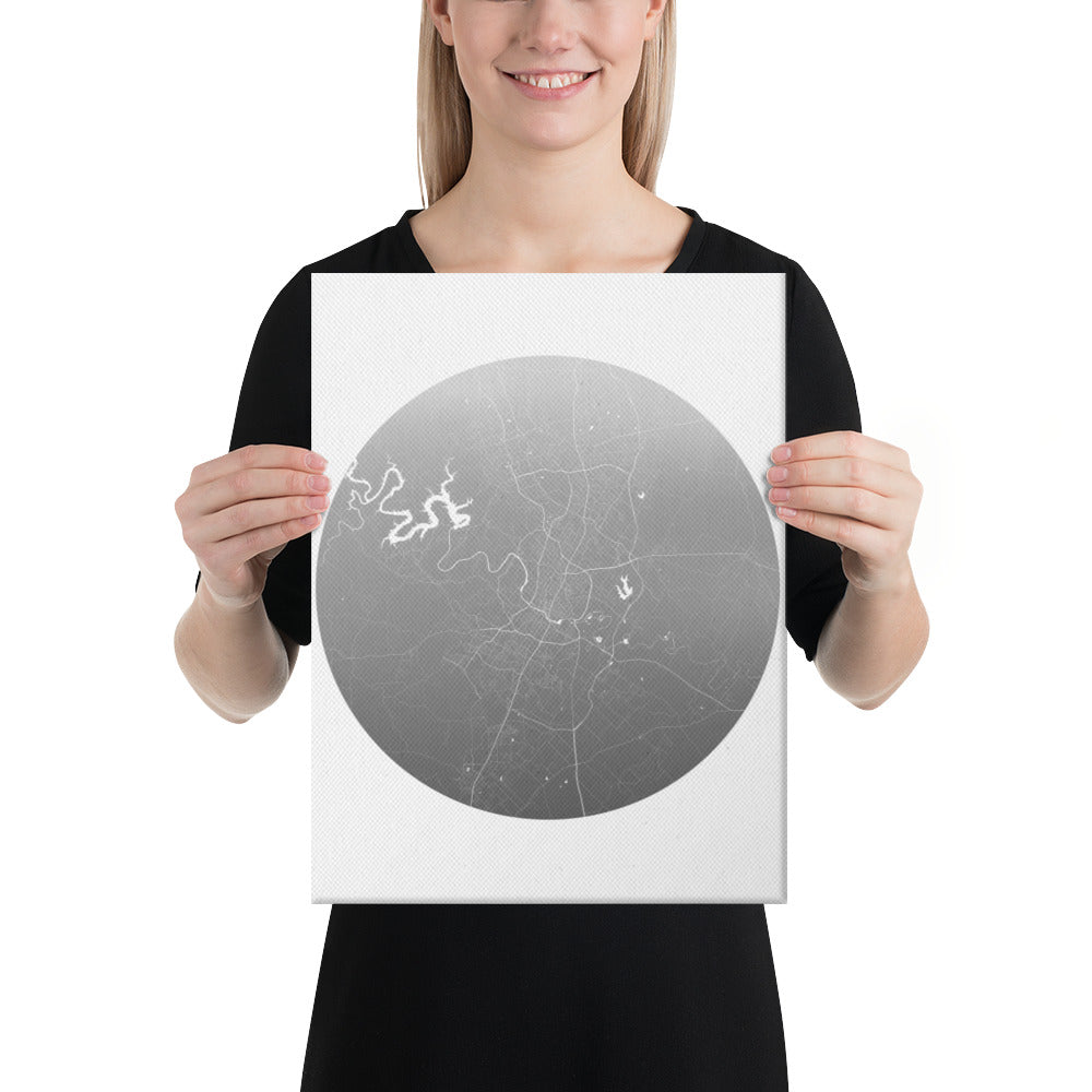 Austin Silver on White Canvas Map