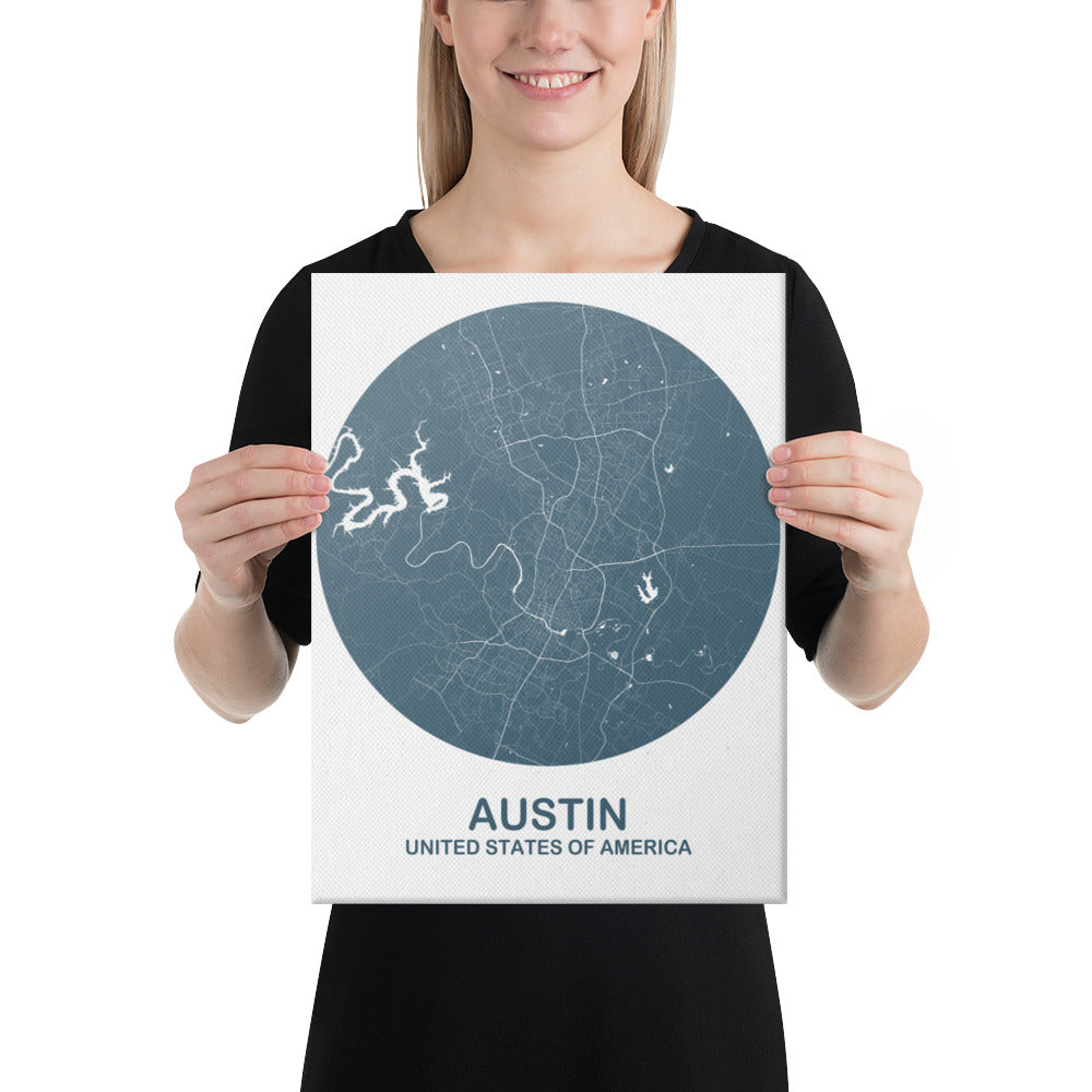 Austin Circular Blue Canvas Map