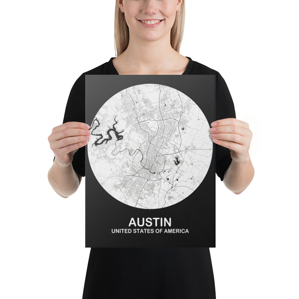 Austin Circular White Canvas Map