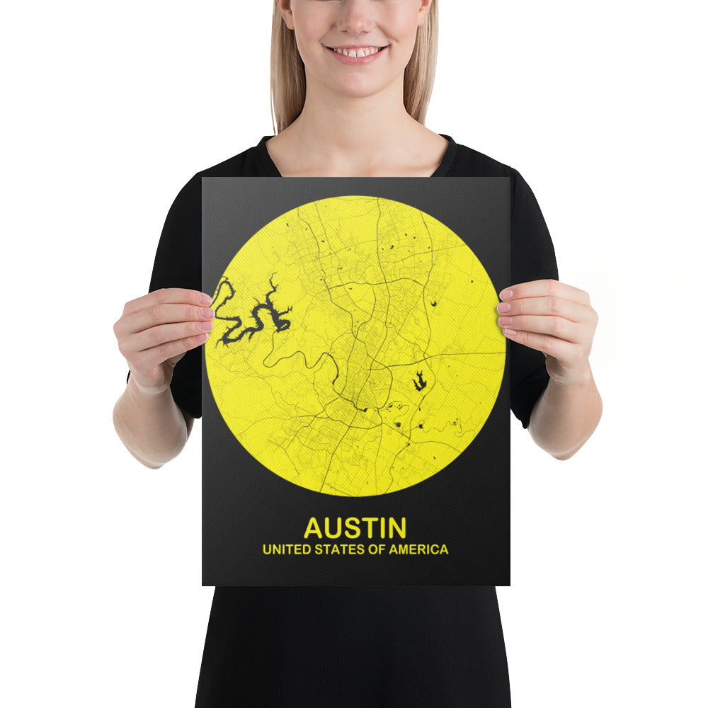 Austin Circular Yellow Canvas Map