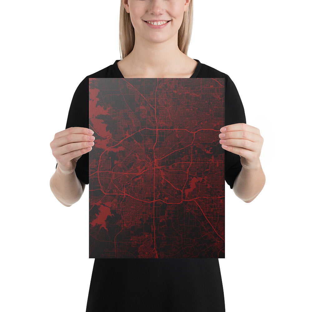 Fort Worth Black and Red Canvas Map
