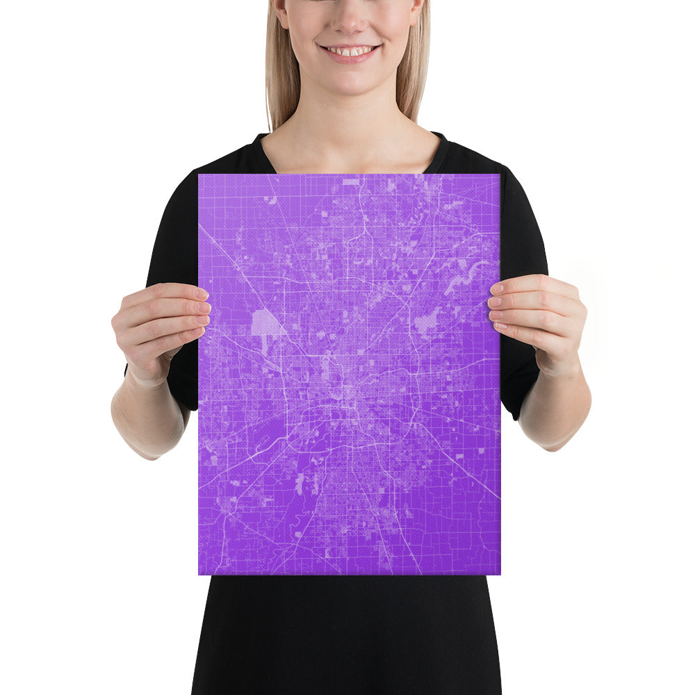 Indianapolis Purple and White Canvas Map