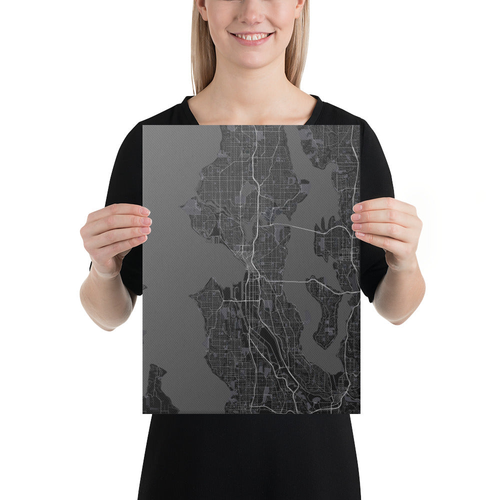 Seattle Black Canvas Map