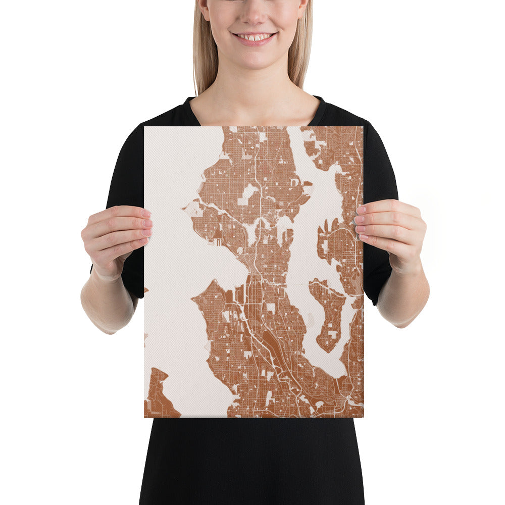 Seattle Brown and White Canvas Map