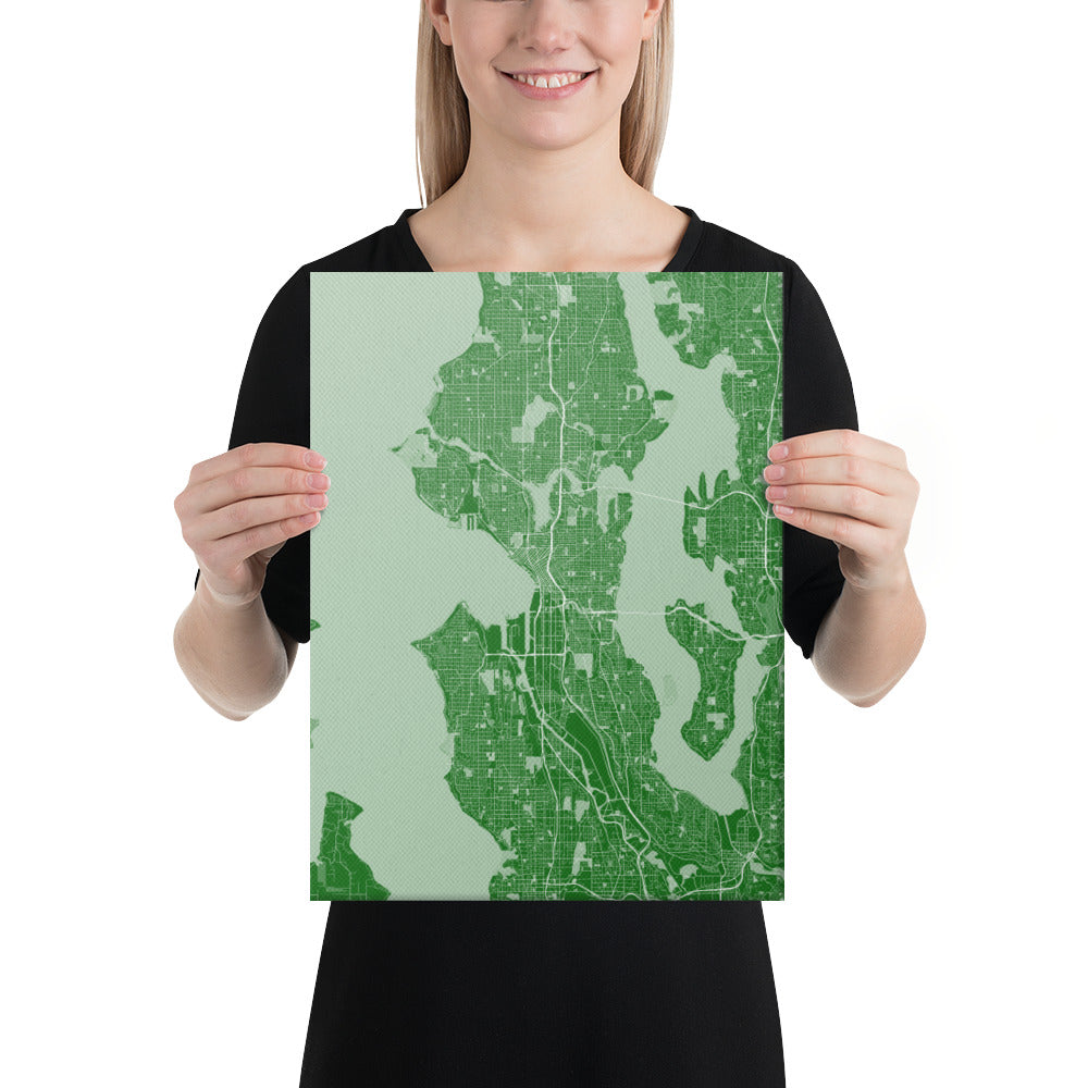 Seattle Green and White Canvas Map