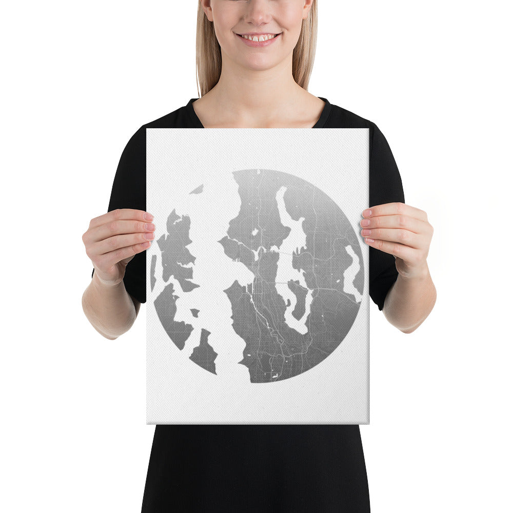 Seattle Silver on White Canvas Map