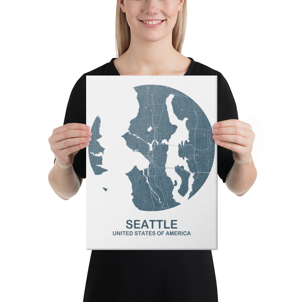 Seattle Circular Blue Canvas Map