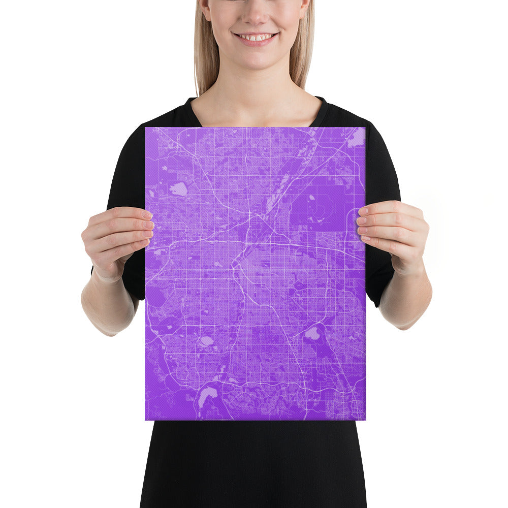Denver Purple and White Canvas Map