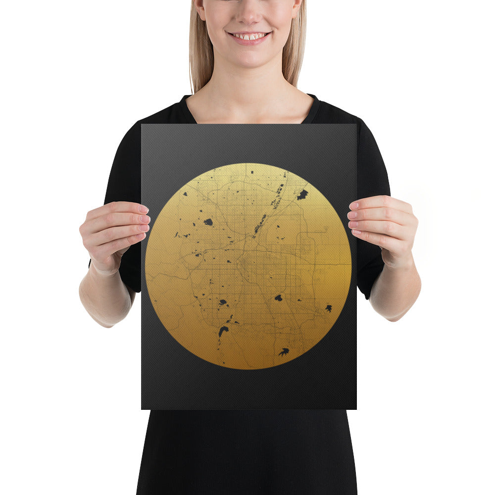Denver Gold on Black Canvas Map