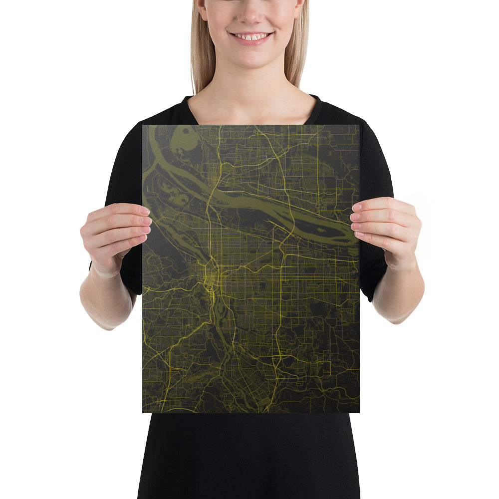 Portland Black and Yellow Canvas Map