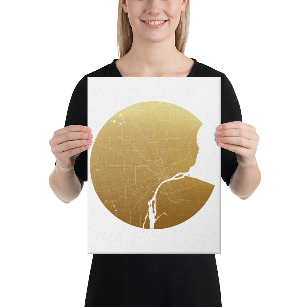 Detroit Gold on White Canvas Map