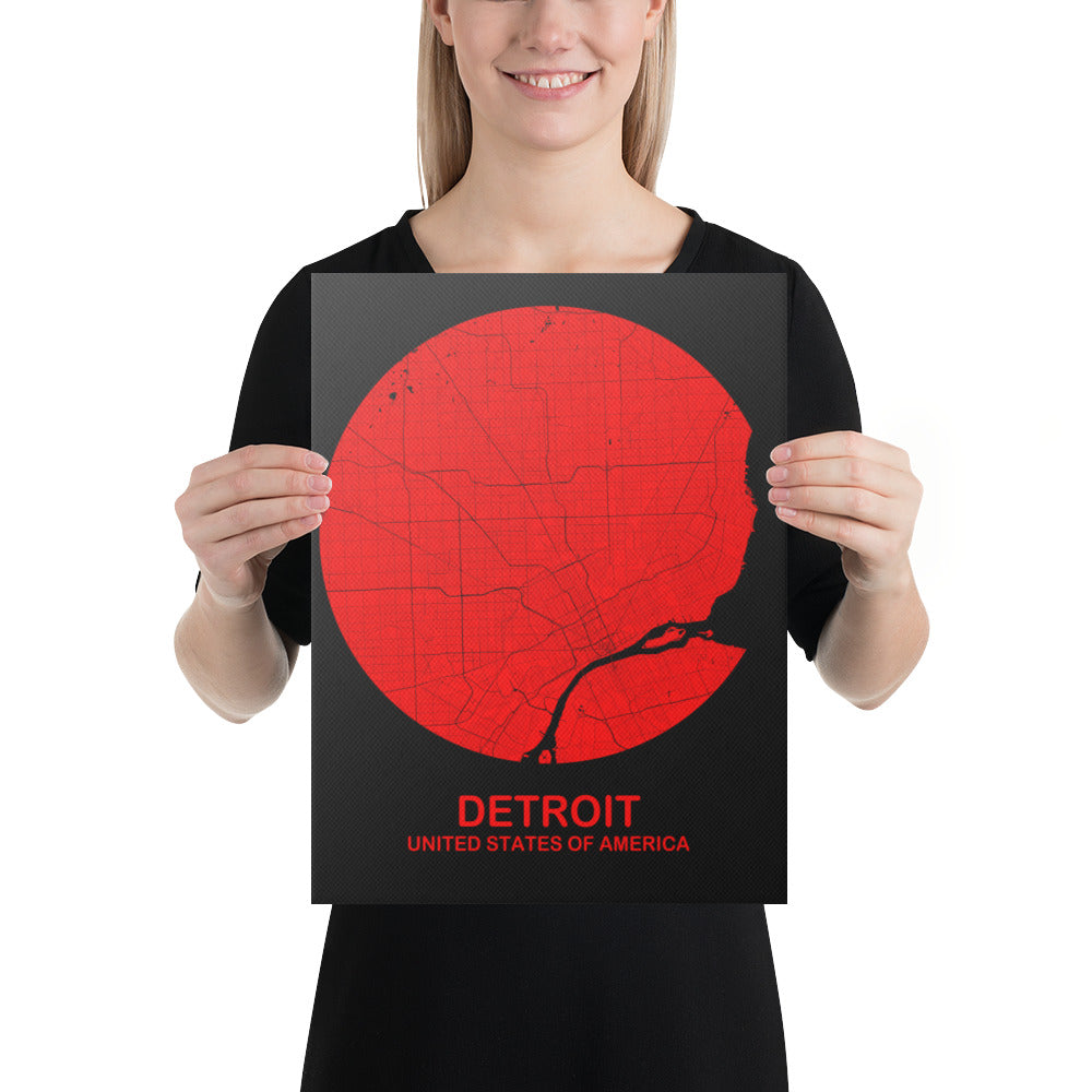 Detroit Circular Red Canvas Map