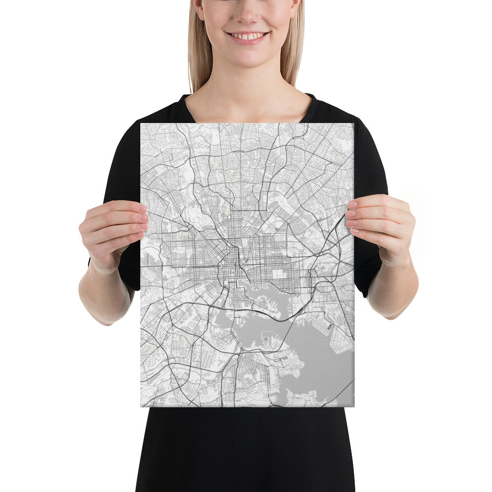 Baltimore White Canvas Map