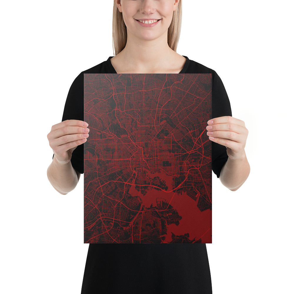 Baltimore Black and Red Canvas Map
