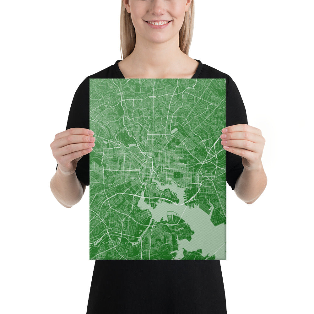Baltimore Green and White Canvas Map