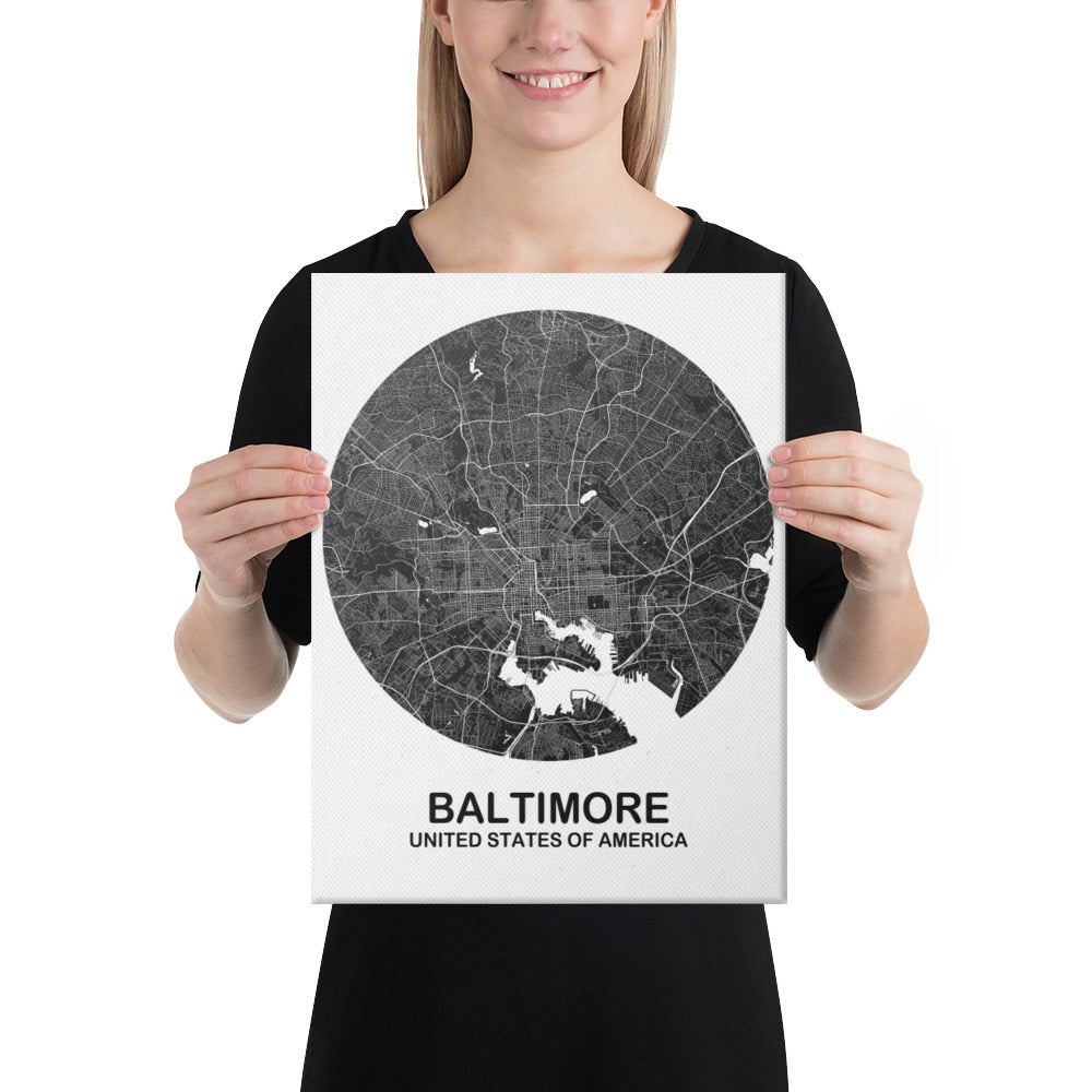 Baltimore Circular Black Canvas Map