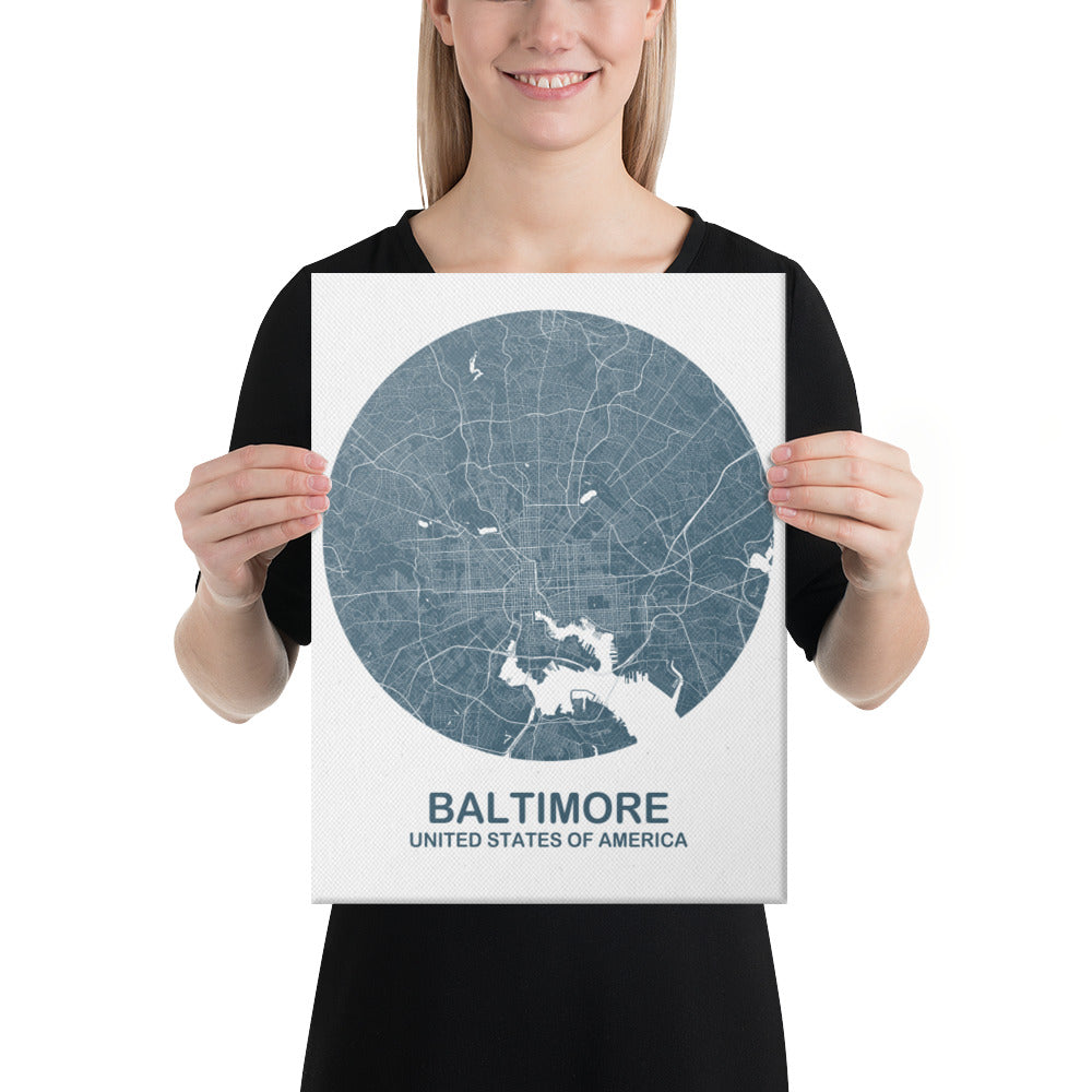 Baltimore Circular Blue Canvas Map