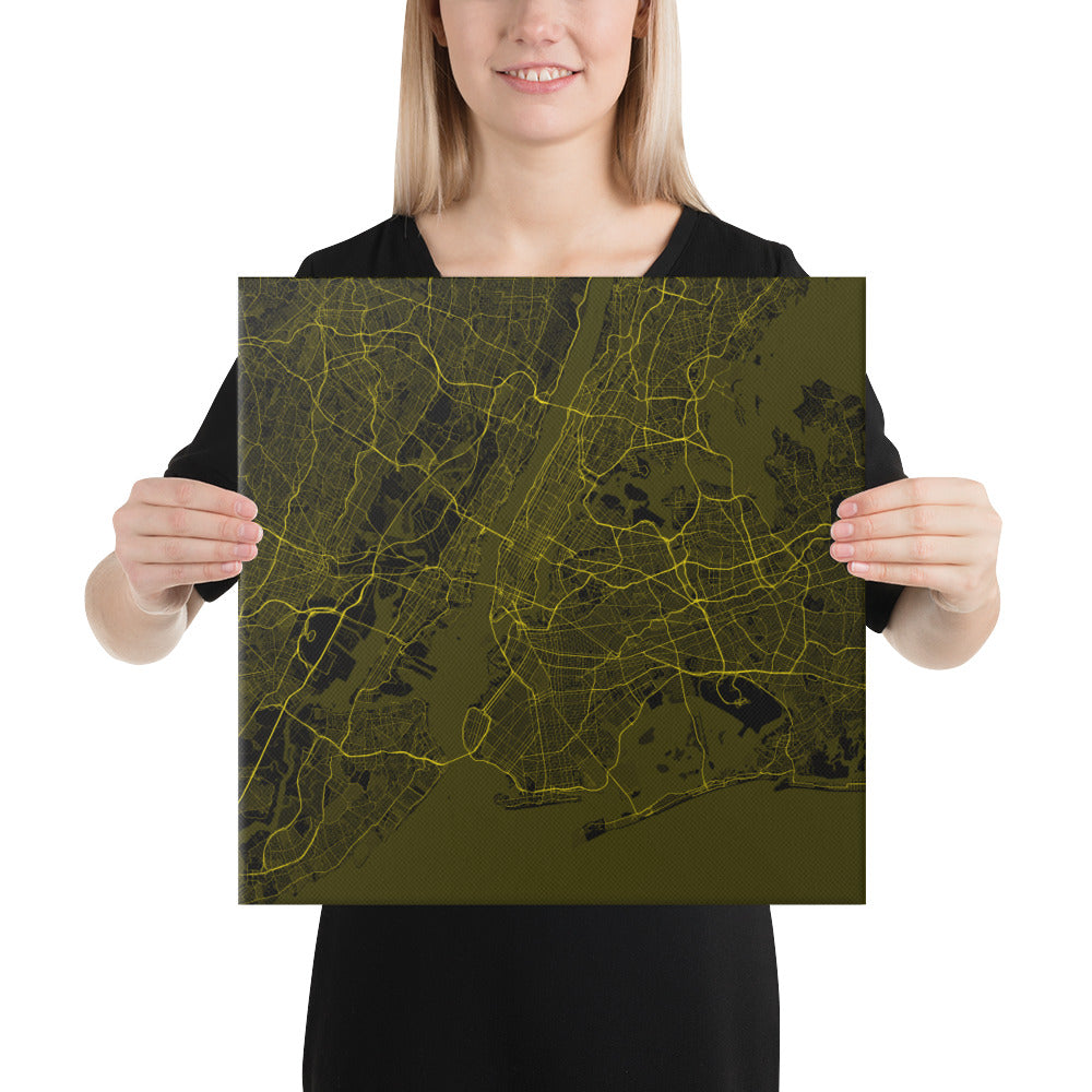 New York Black and Yellow Canvas Map
